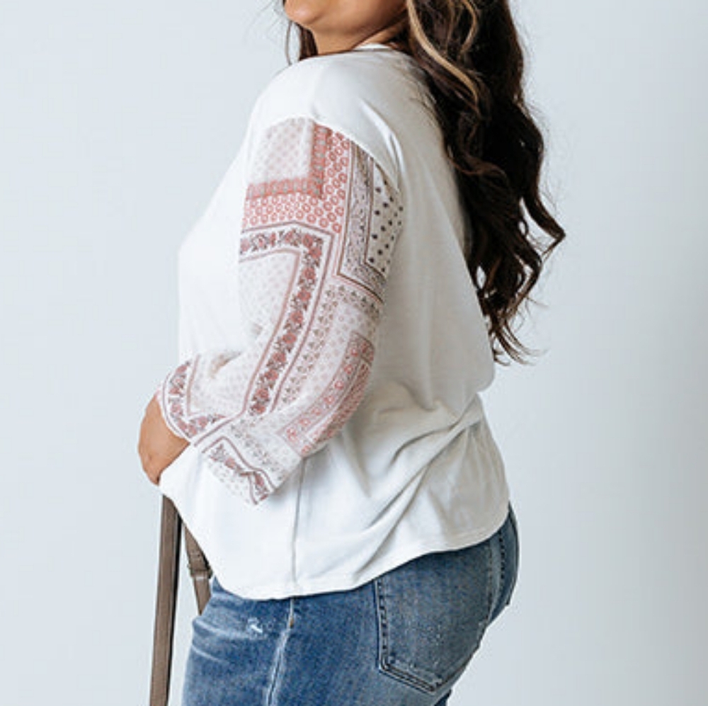 Impressions NWT Long Sheer Sleeve Shirt Floral White 2X Boho